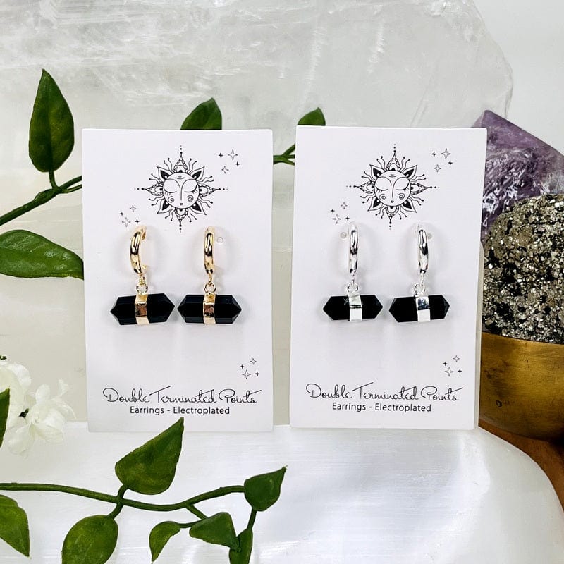 double terminated point earrings available in black obsidian 