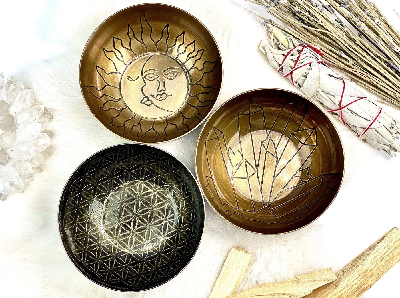 Products Offering Bowl Brass - close up of the three