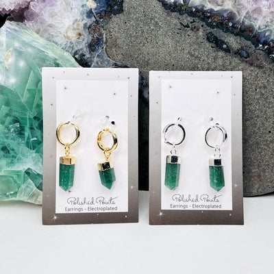 polished point earrings in green quartz available in electroplated gold or silver 