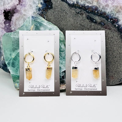 polished point earrings in citrine (heart treated) available in electroplated gold or silver 