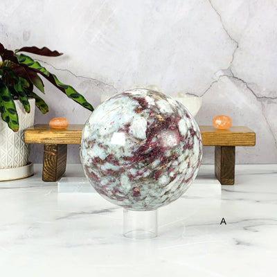 Front side of option A - Lepidolite Sphere on acrylic stand