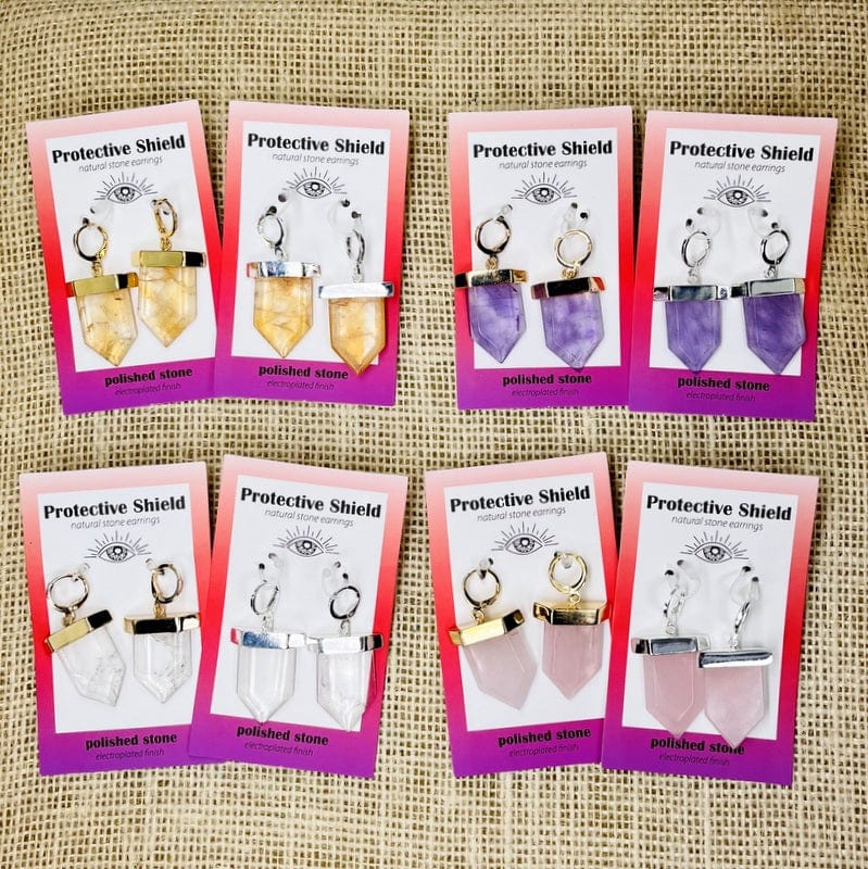 crystal earrings displayed to show the differences in the colors and styles 