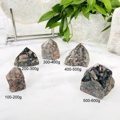 each size of rhyolite semi polished point is shown and labeled