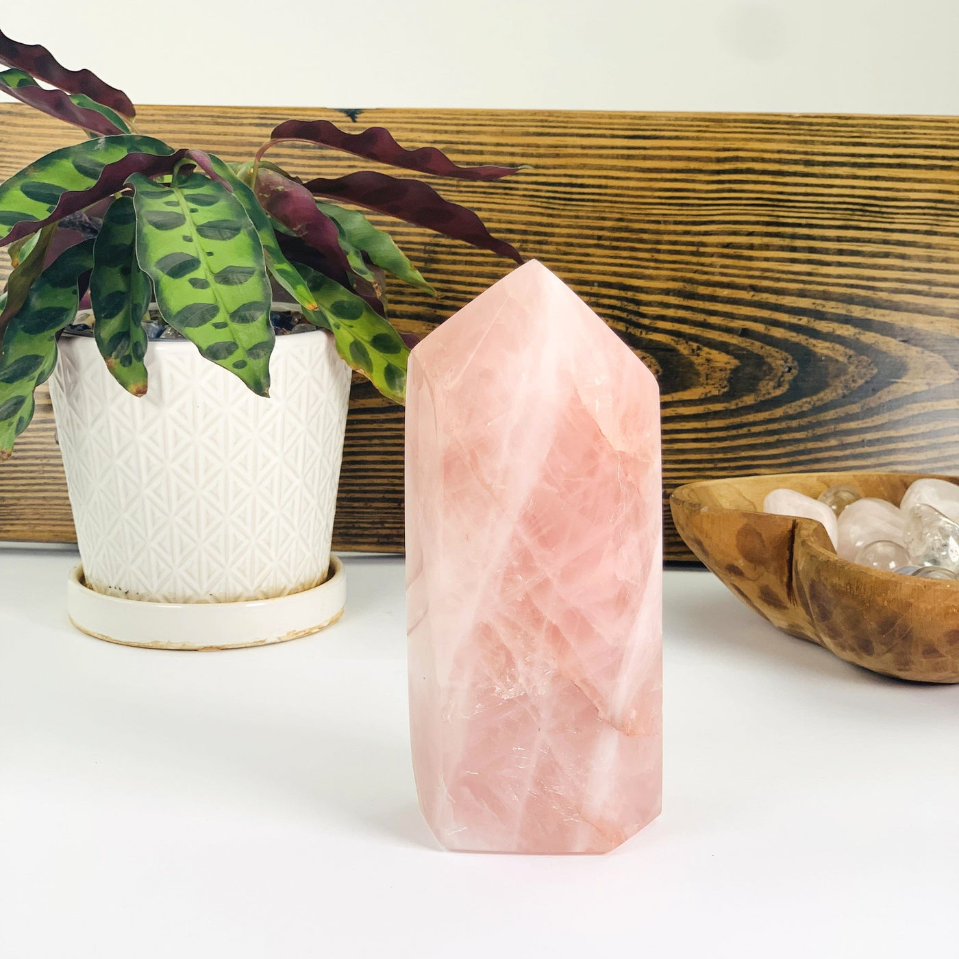 Frontside of the Rose Quartz Polished Tower