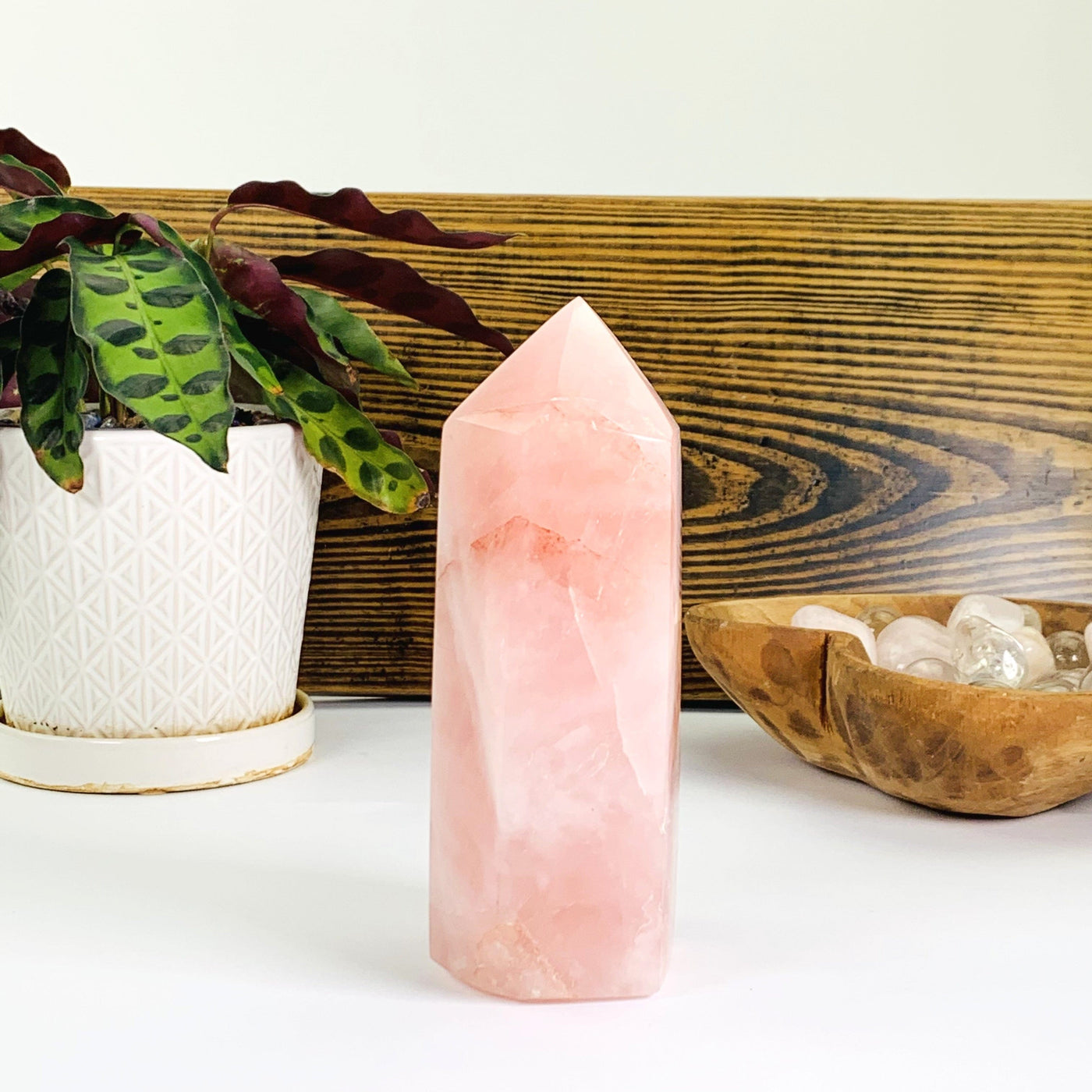 Side angle of the Rose Quartz Polished Tower