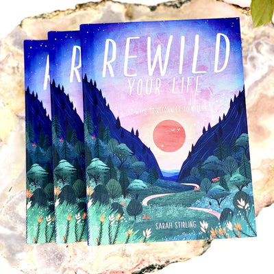 3 Rewild Your Life Books stacked on each other on a crystal slab