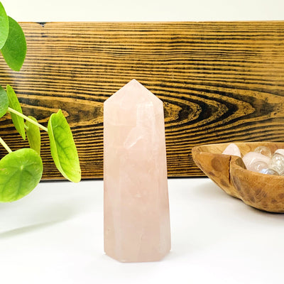 Frontside of the Rose Quartz Polished Point Tower