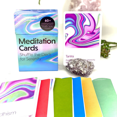 Meditation cards standing on a table