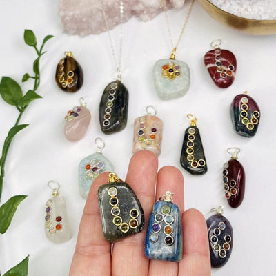 tumbled stone pendants with chakra accent 