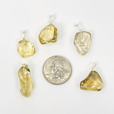 Natural Citrine Tumbled Stone with a Silver Bail - 5 around a quarter