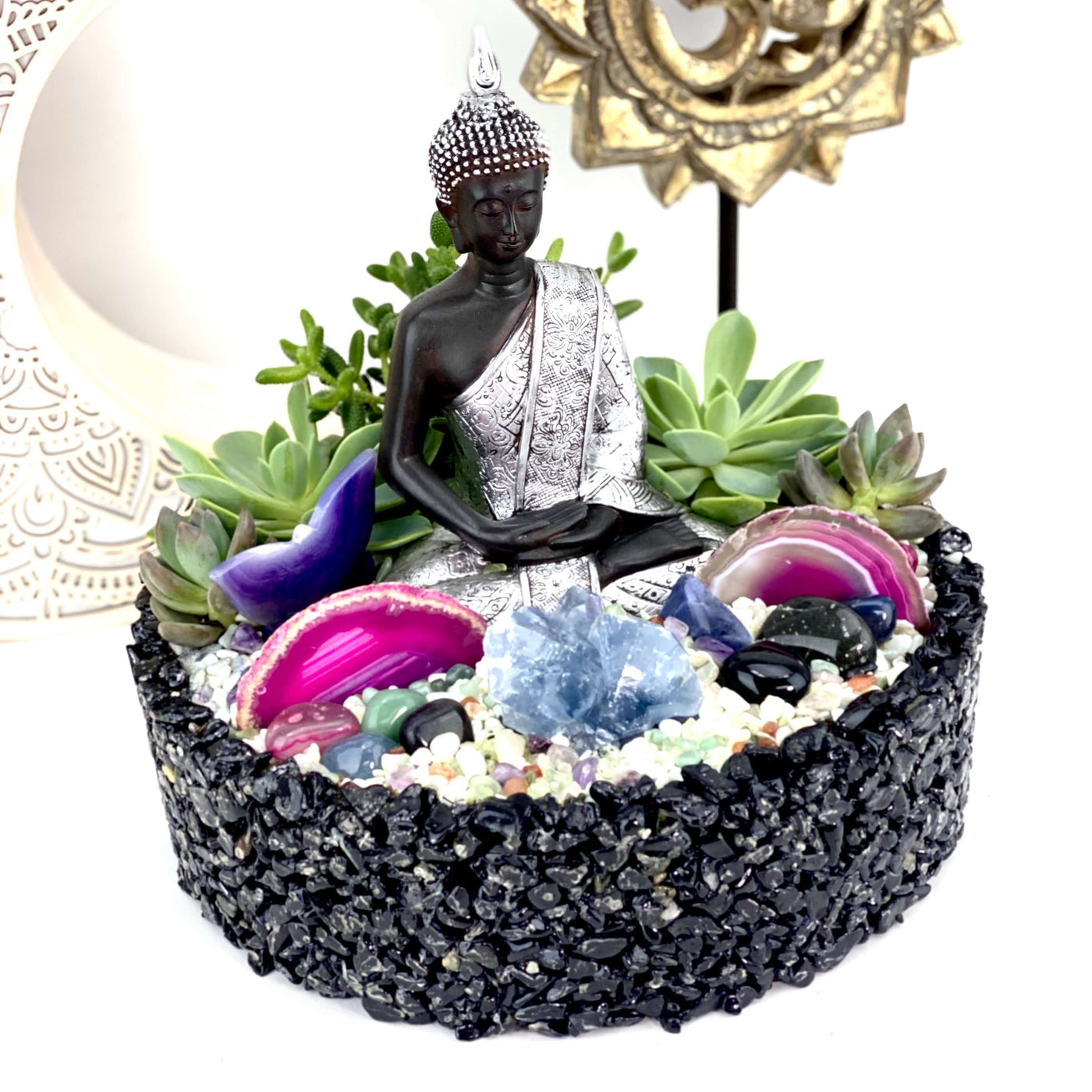 Tumbled Stone Bowl  - tourmaline with buddah and plants in it