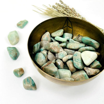 amazonite small tumbled stones in bowl used as decore