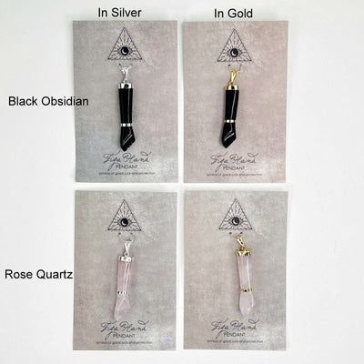 figa hand pendant available in electroplated silver or gold. stone types available are black obsidian and rose quartz 