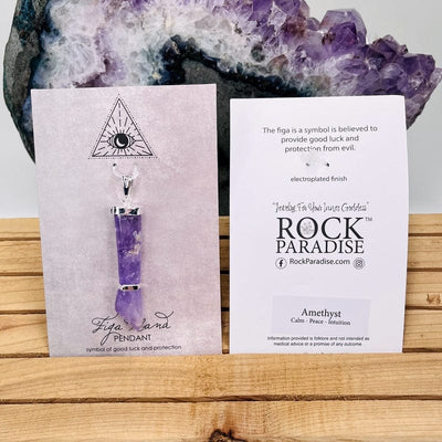 the front  and the back of each pendant card has information on that specific stone 