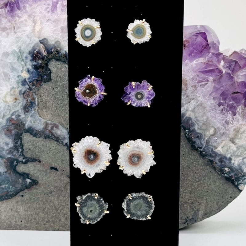 amethyst stalactite earrings come with an electroplated finish