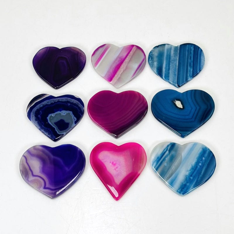 agate hearts on a table