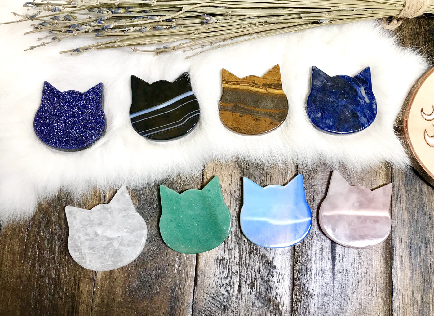 Natural Stone Cat Shaped Cabochons - 2 rows of 4