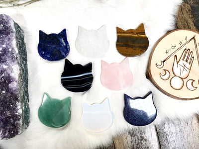 Natural Stone Cat Shaped Cabochons - several on a taable