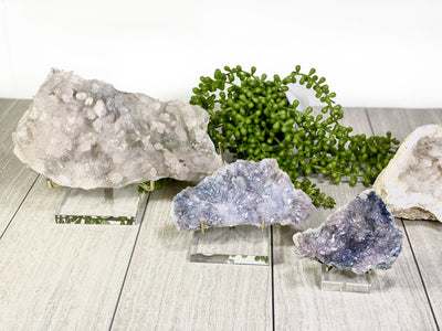 Crystal Display Stands in 3 sizes holding specimens