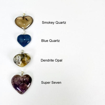 heart stone pendant with a silver bail and the stone name 