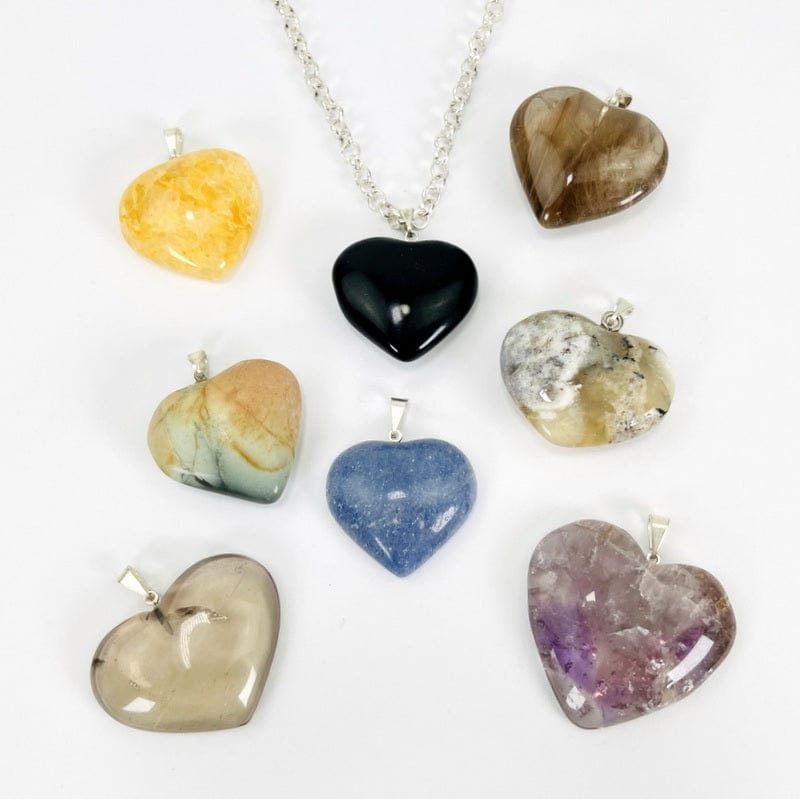 multiple hearts shaped stone pendants and the different sizes 