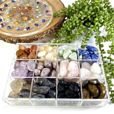 Acrylic Box in an alter filled with crystals .