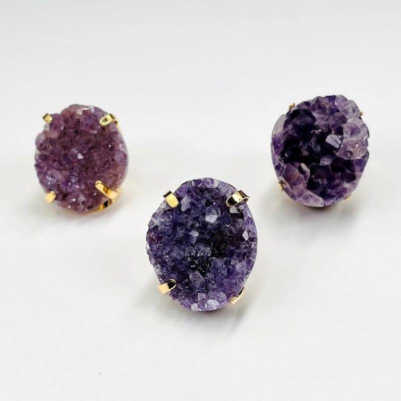 front view of the amethyst rings 