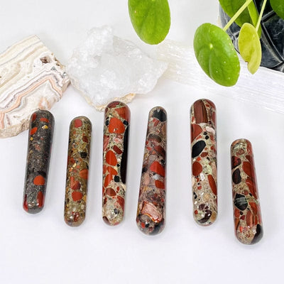 multiple jasper massage wands displayed showing different pattern styles 