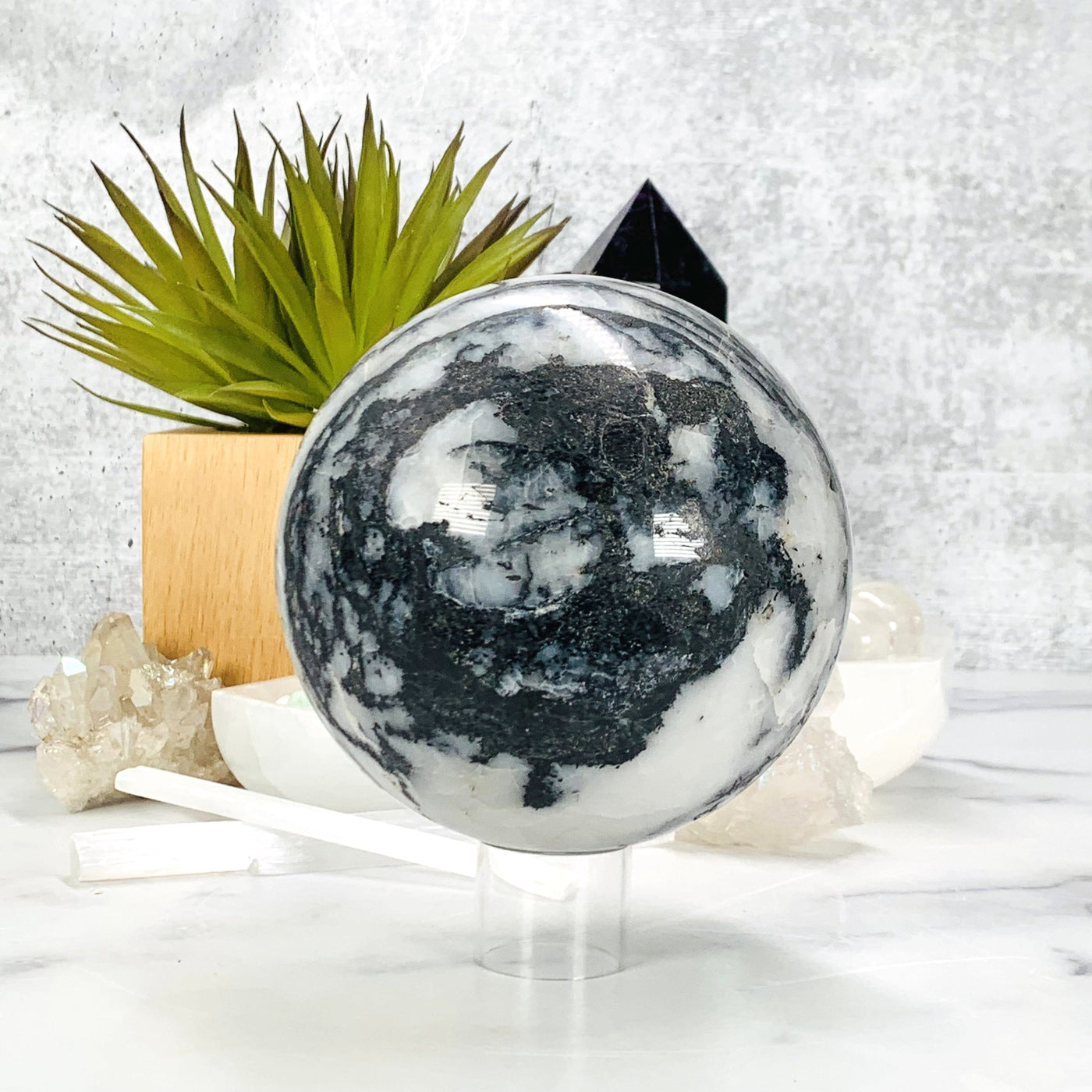 Zebra Jasper Polished Sphere on acrylic stand