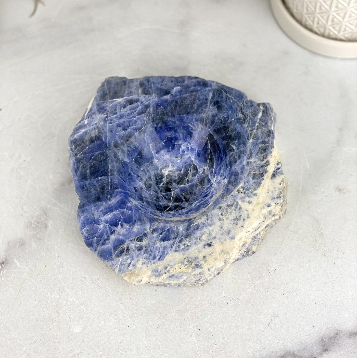 overhead view of sodalite polished soap dish