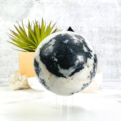 Zebra Jasper Polished Sphere on acrylic stand