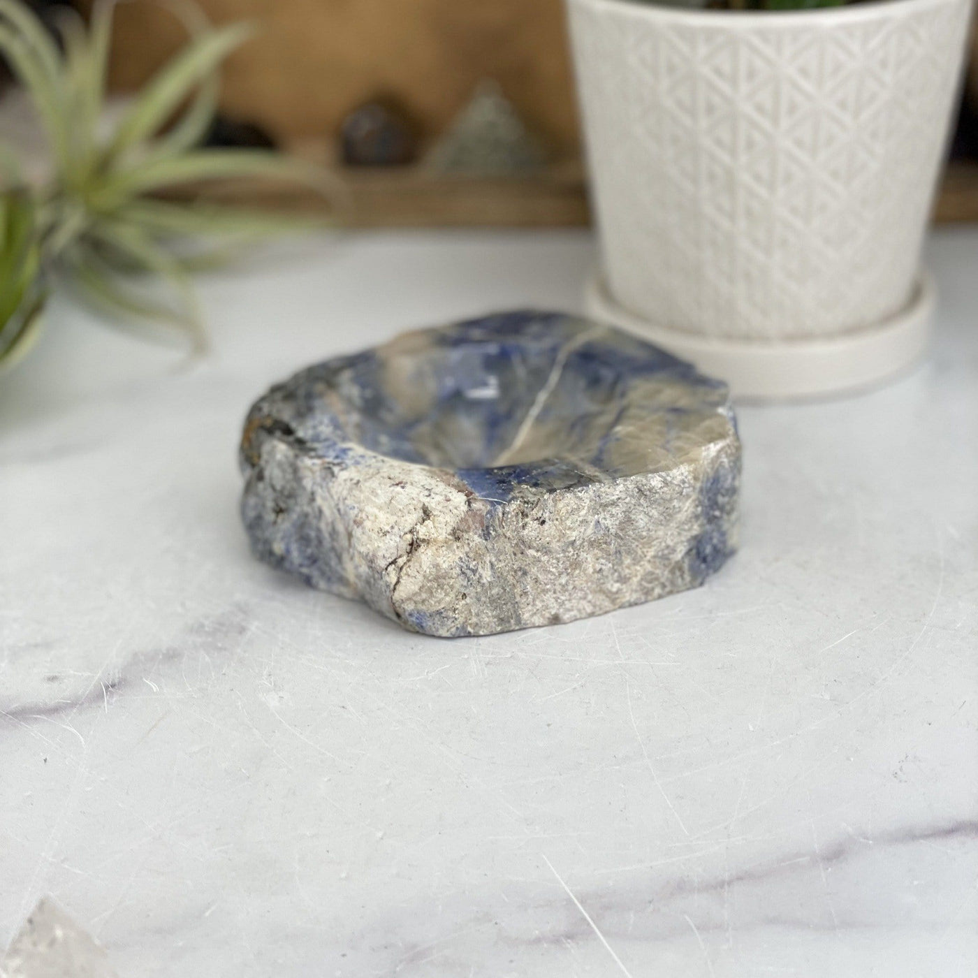 sodalite polished soap dish laying flat for thickness