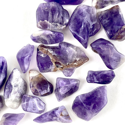 1/2 lb Amethyst Tumbled Stones on a white background