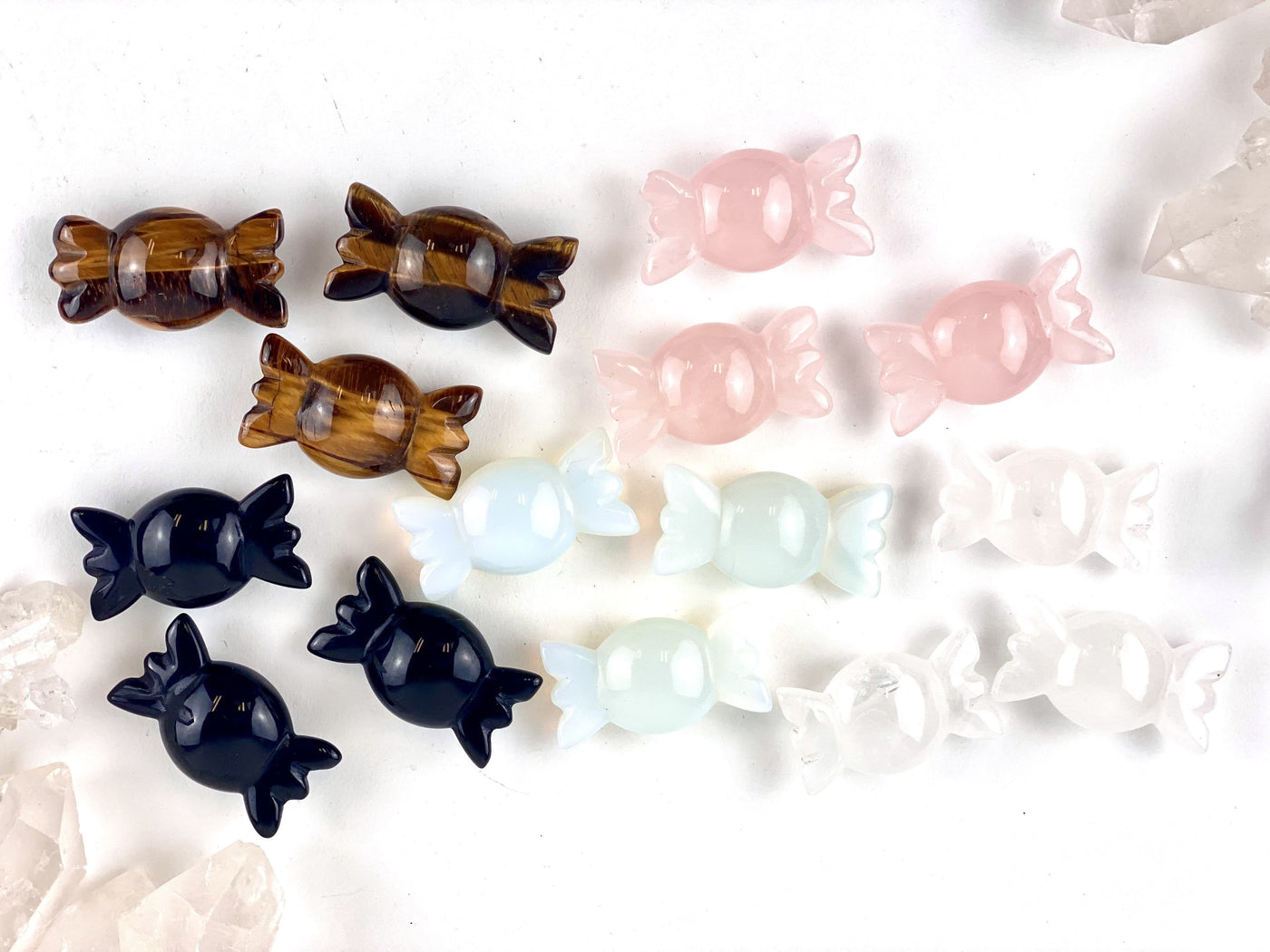 Gemstone Candies set out on a table, 3 of each stone available