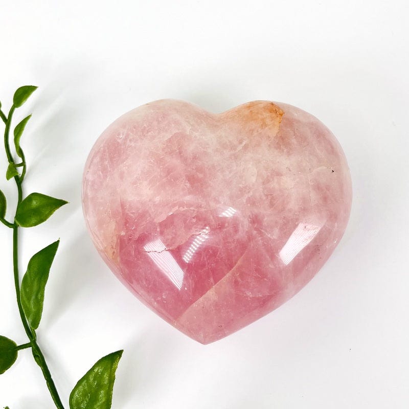 close up of the details on the pink rose quartz puff heart