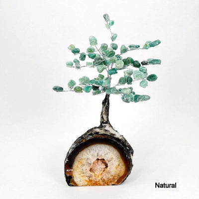 natural geode base tree with green quartz tumbled stones on the top portion 