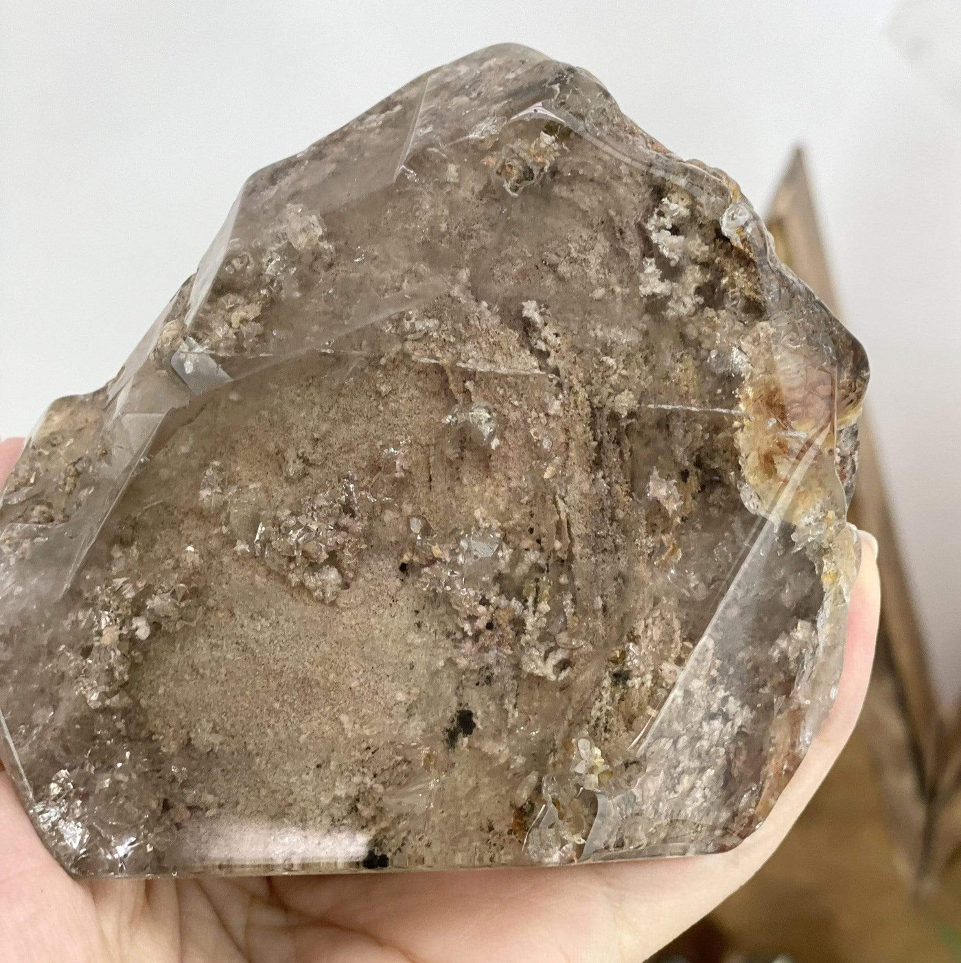 Close up of smokey Quartz lodalite stone