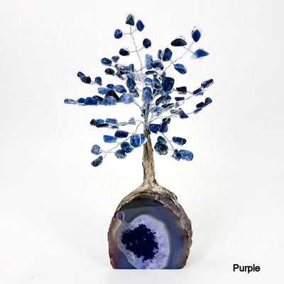 purple agate base tree with sodalite tumbled stones on the top portion 