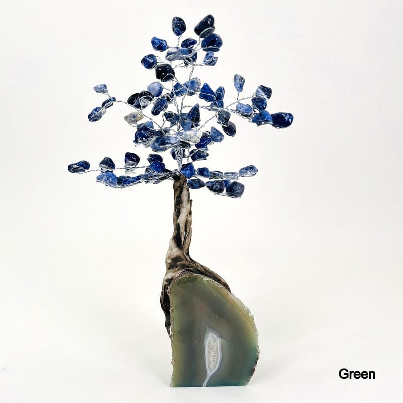green agate base tree with sodalite tumbled stones on the top portion