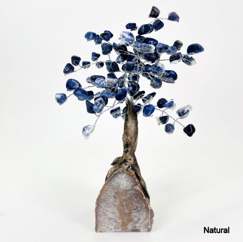 natural agate base tree with sodalite tumbled stones on the top portion