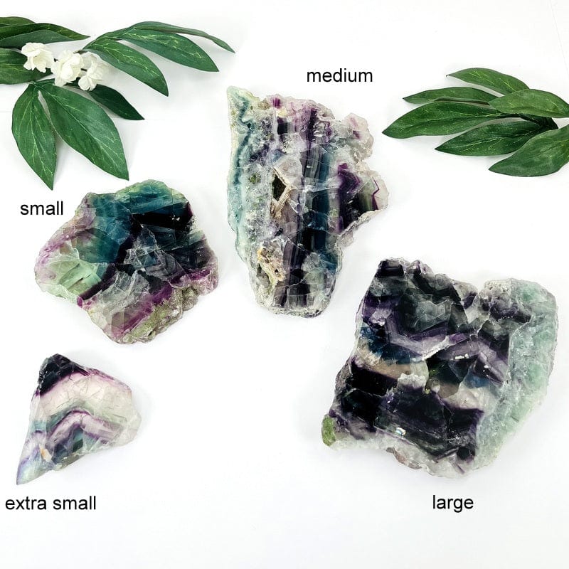 fluorite slabs with the size next to it. showing the differences in the sizes 