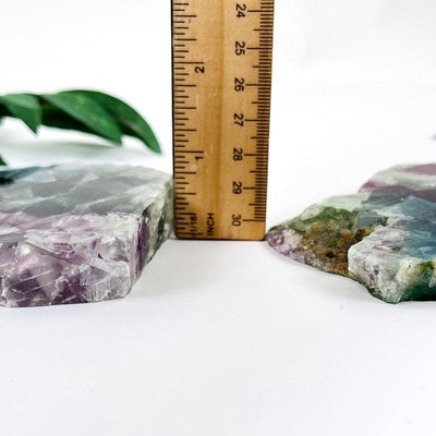 side shot of the fluorite slabs showing the thickness differences