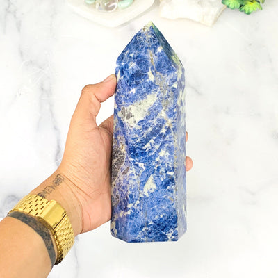 Sodalite Polished Tower Point on hand