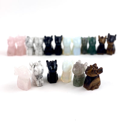 Front view of Gemstone Unicorn Dragon in different stones 