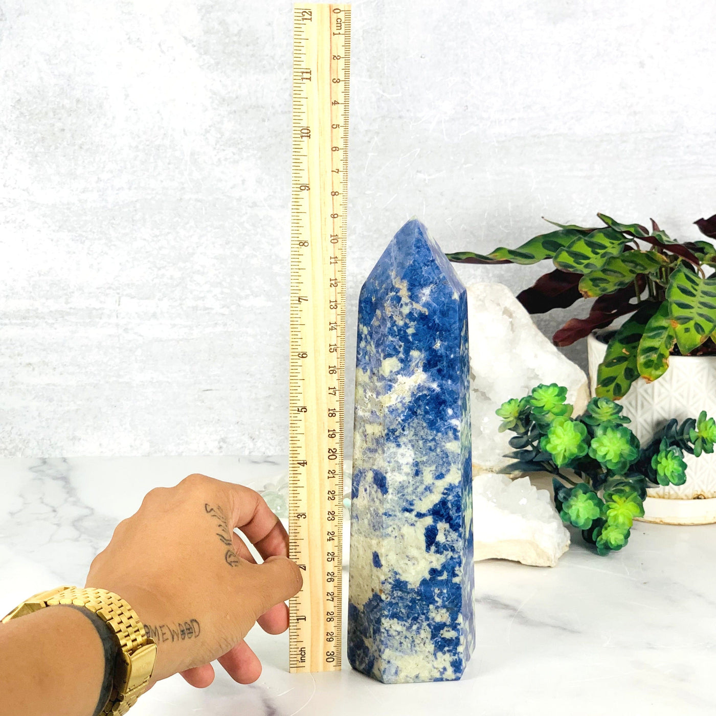 Ruler comparing size to the Sodalite Polished Tower Point