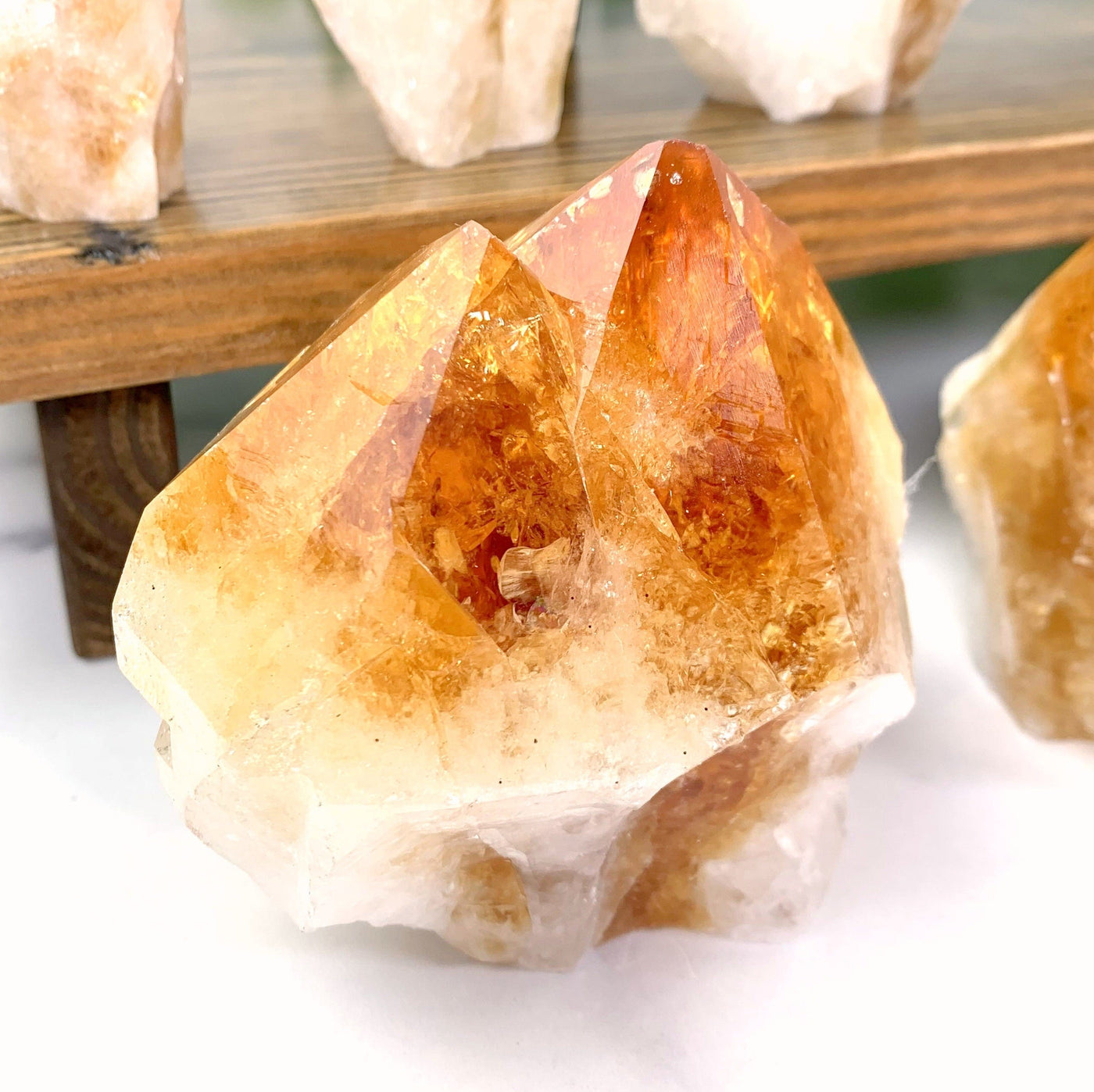 close up of citrine double point