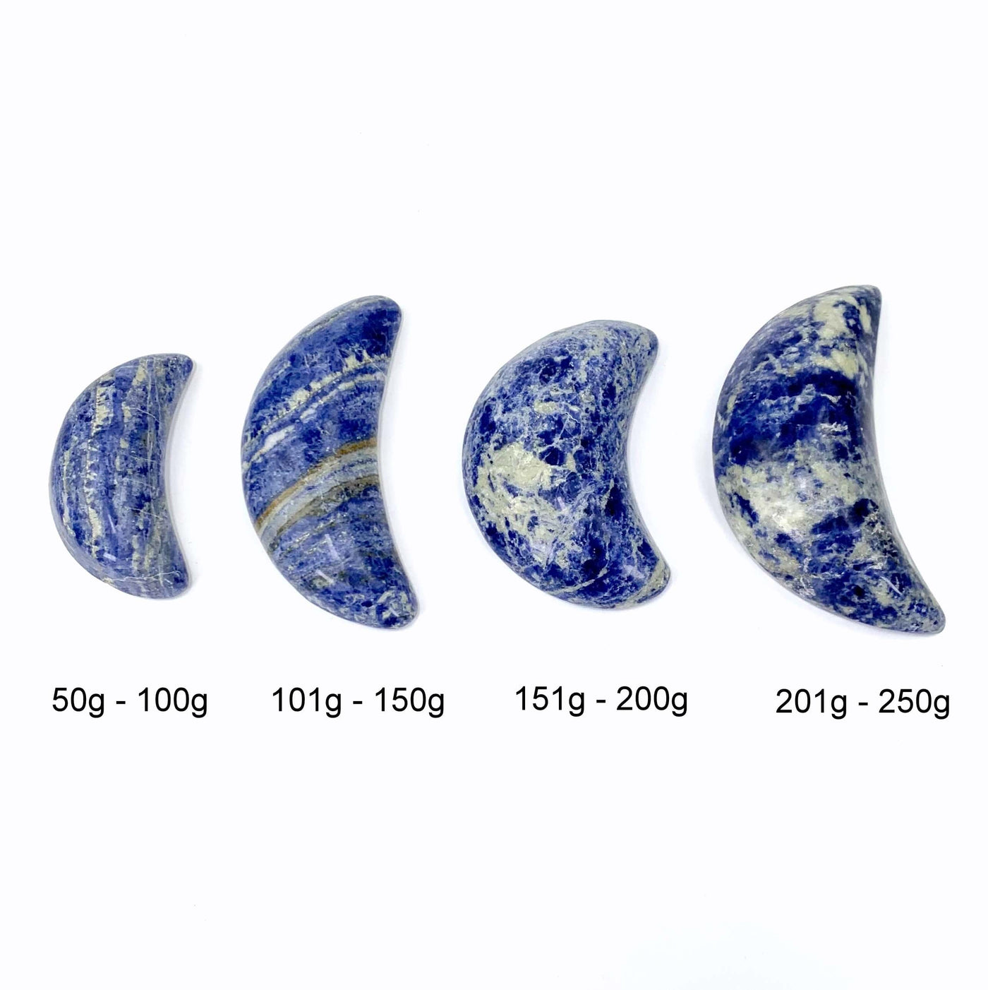 all 4 variants of sodalite moons on white background labeled