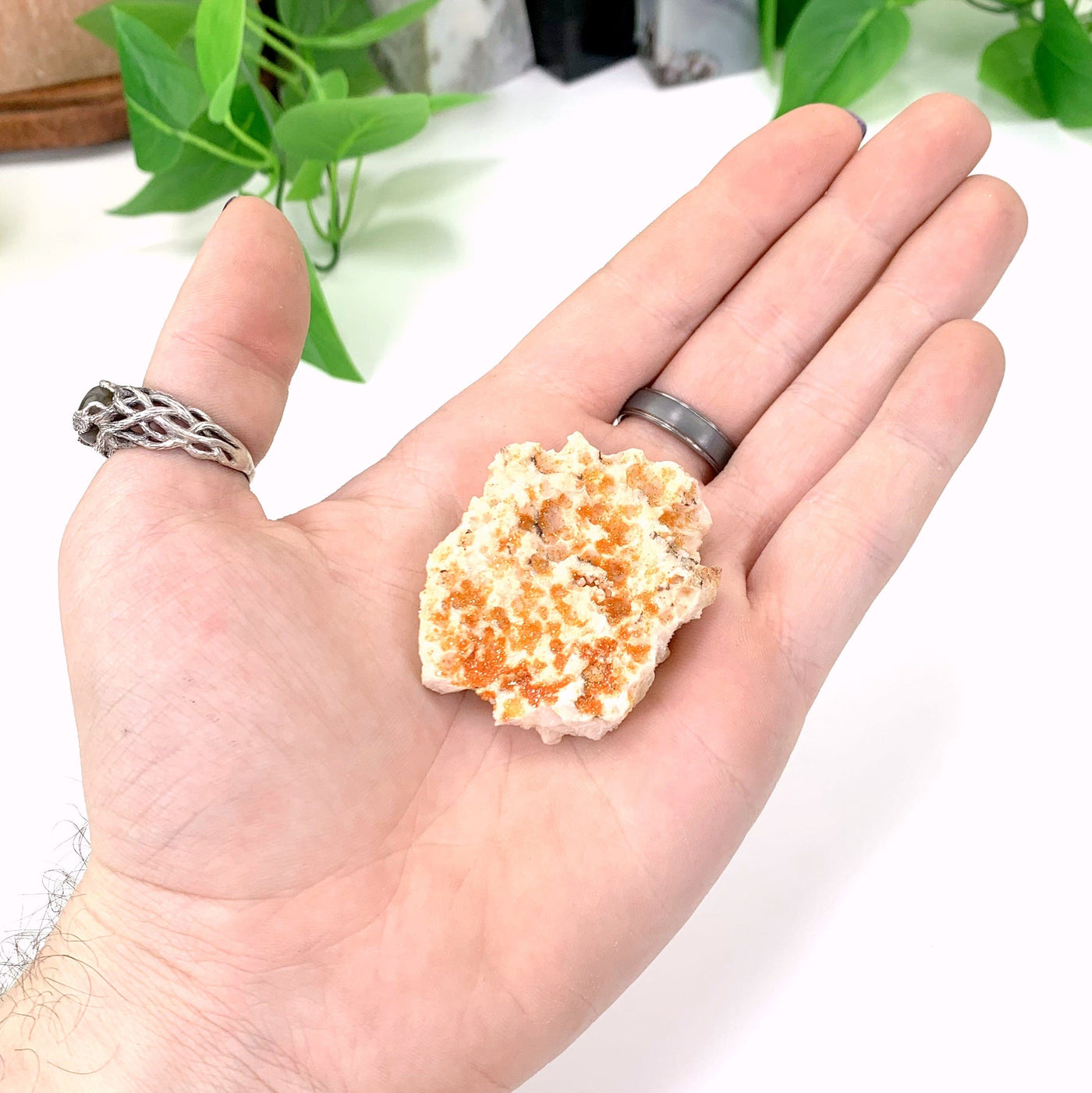 Vanadinite cluster in hand with white background