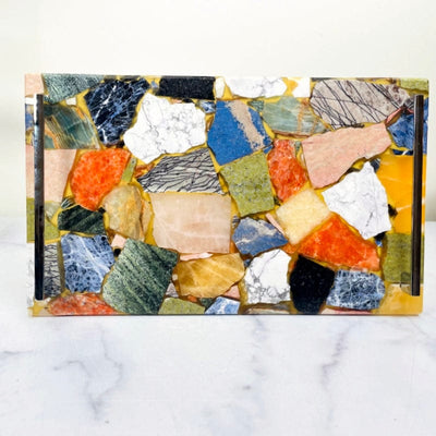 mosaic multi-stone platter propped up