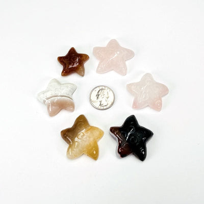 multiple starfish gemstones displayed next to each other for size reference  